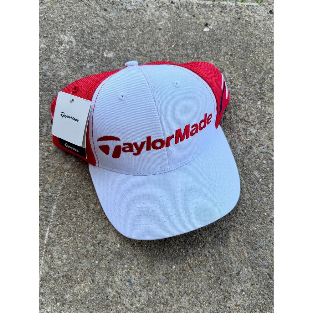 TaylorMade Golf Hat T-Max Gear White Red Mesh Back Adjustable Cap NEW - Picture 1 of 6